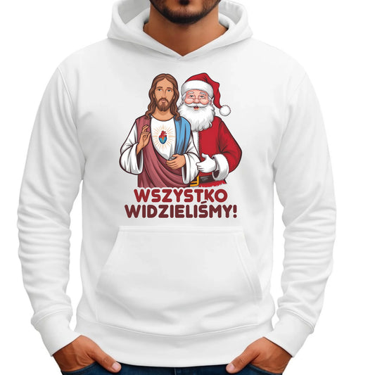 Bluza męska z kapturem świąteczna - Jezus i Mikołaj Wszystko widzieliśmy BN89 - StoryCups.pl