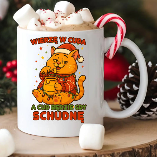Kubek świąteczny - Wierzę w cuda, a cud będzie gdy schudnę BN88 - StoryCups.pl