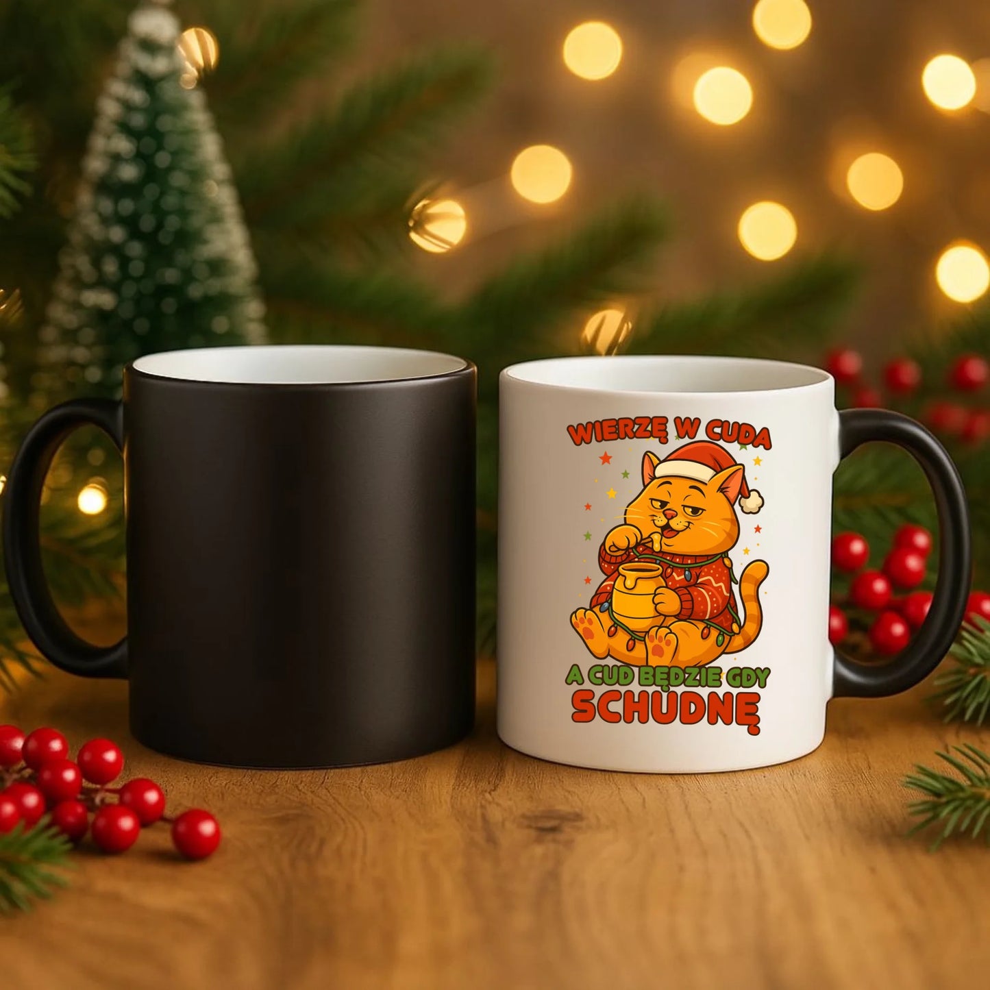 Kubek magiczny świąteczny - Wierzę w cuda, a cud będzie gdy schudnę BN88 - StoryCups.pl