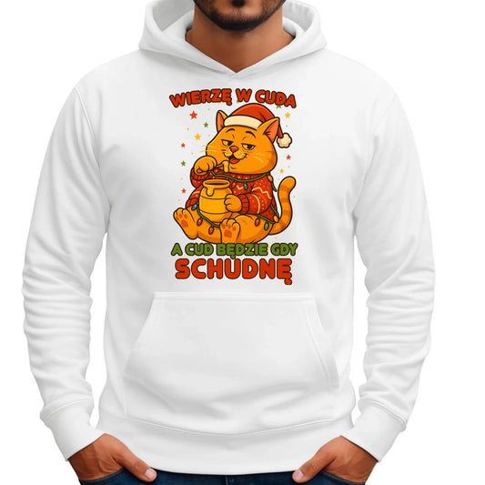 Bluza męska z kapturem świąteczna - Wierzę w cuda, a cud będzie gdy schudnę BN88 - StoryCups.pl