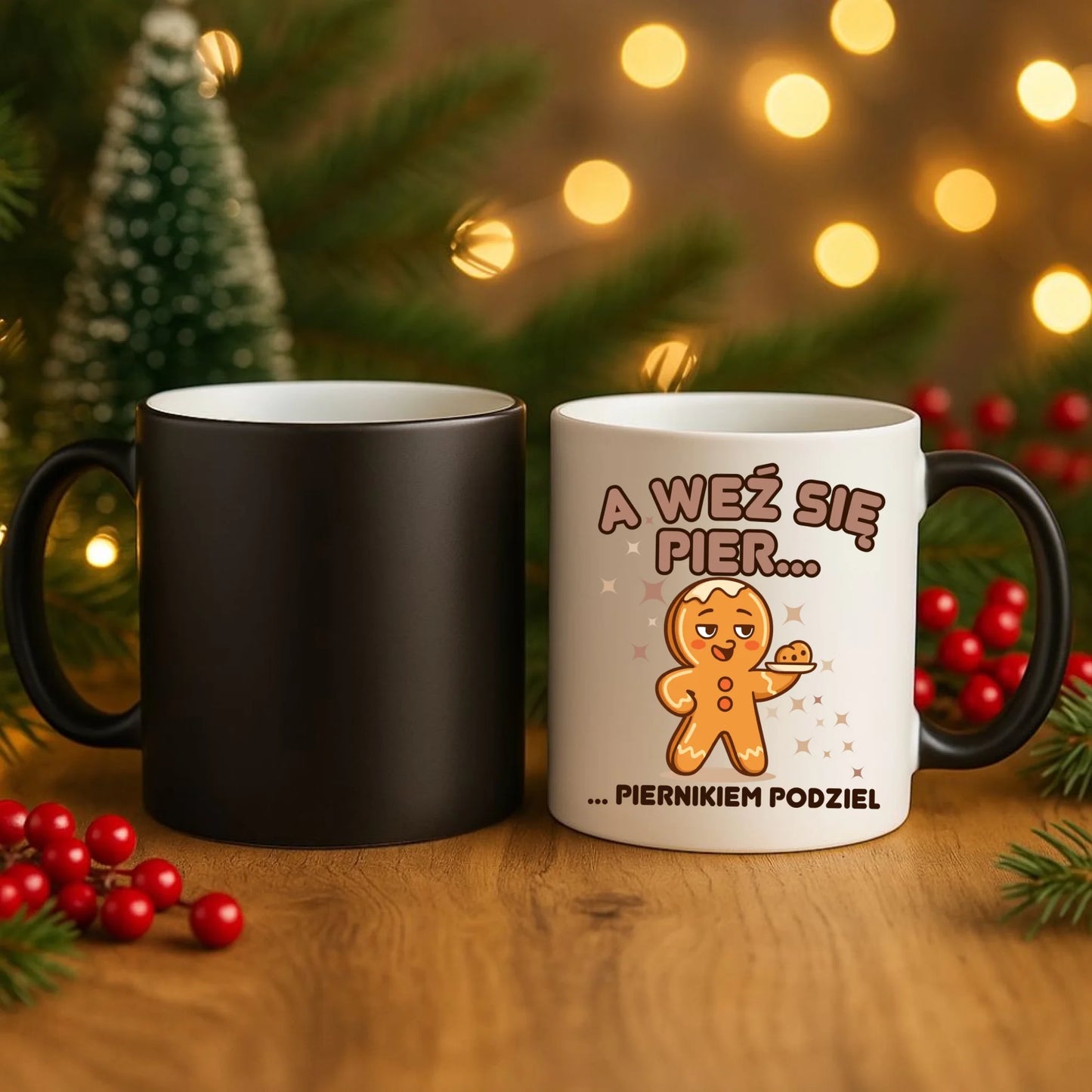 Kubek magiczny świąteczny - Piernik A weź się pier... piernikiem podziel BN87 - StoryCups.pl