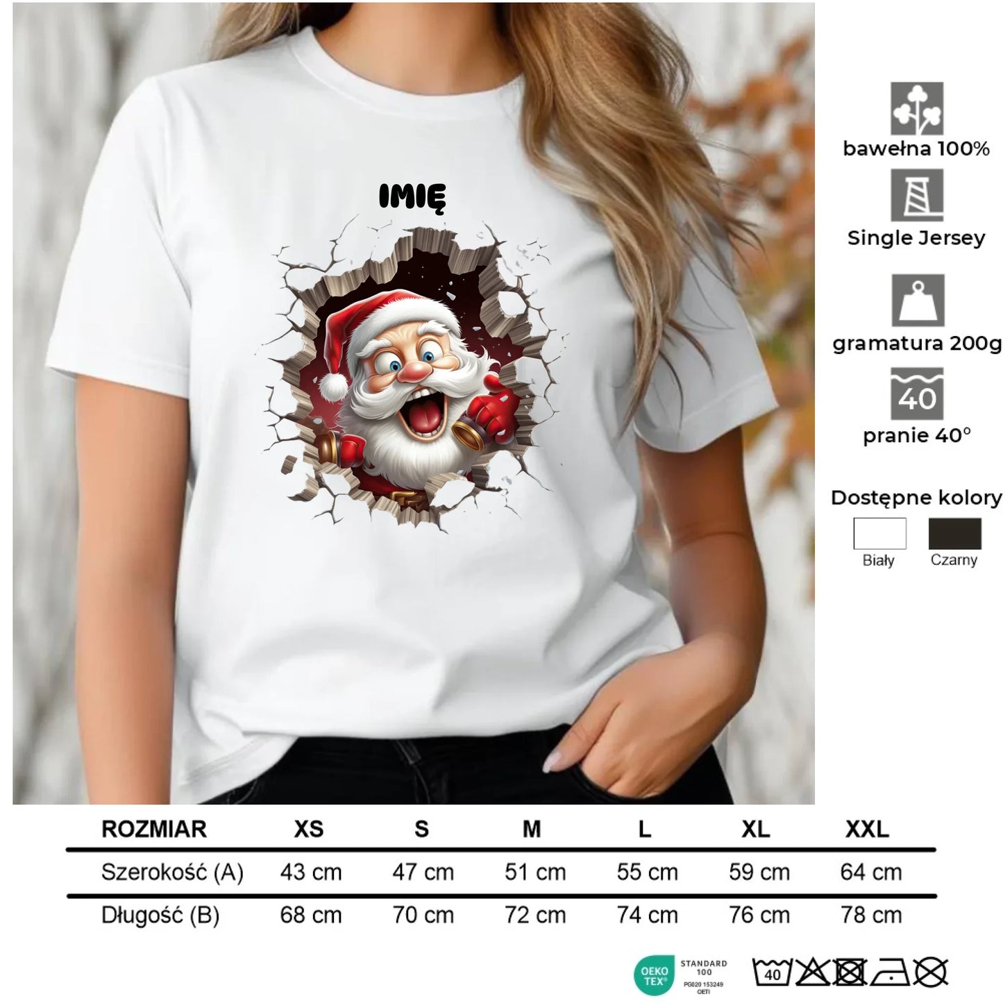 Koszulka damska świąteczna - Mikołaj 3D - personalizowana BN85 - StoryCups.pl