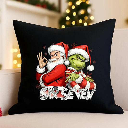 Poduszka dekoracyjna świąteczna - Mikołaj i Grinch six seven 67 BN148 - StoryCups.pl