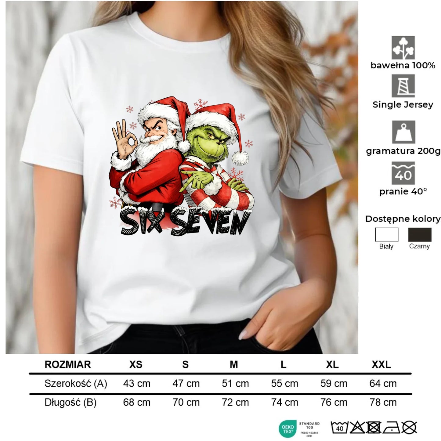 Koszulka damska świąteczna - Mikołaj i Grinch six seven 67 BN148 - StoryCups.pl