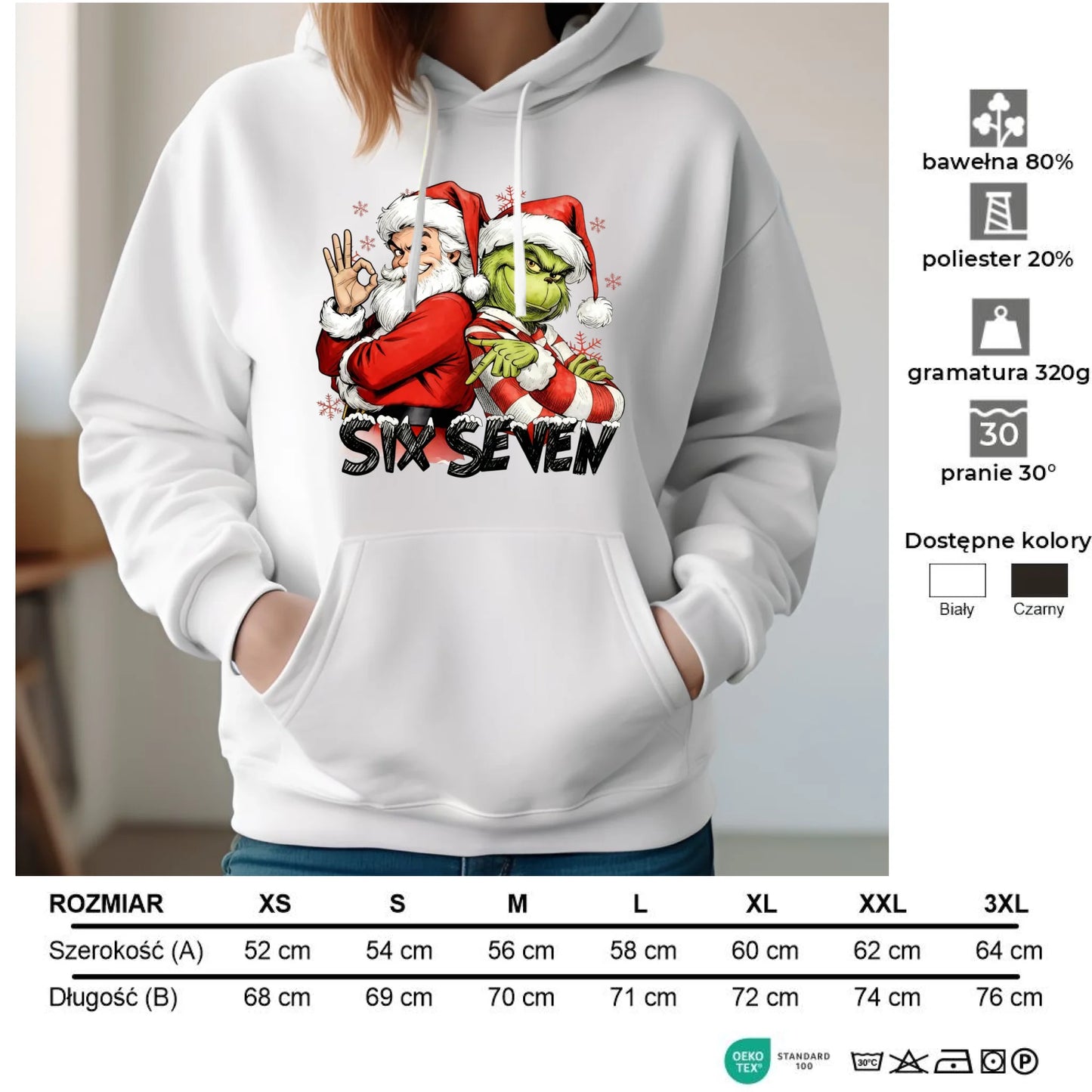 Bluza damska z kapturem świąteczna - Mikołaj i Grinch six seven 67 BN148 - StoryCups.pl