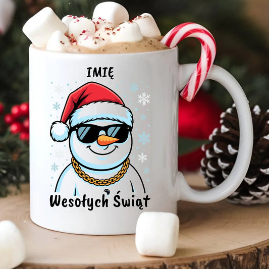 Kubek świąteczny - Wesoły bałwan Wesołych Świąt - personalizowany BN82 - StoryCups.pl
