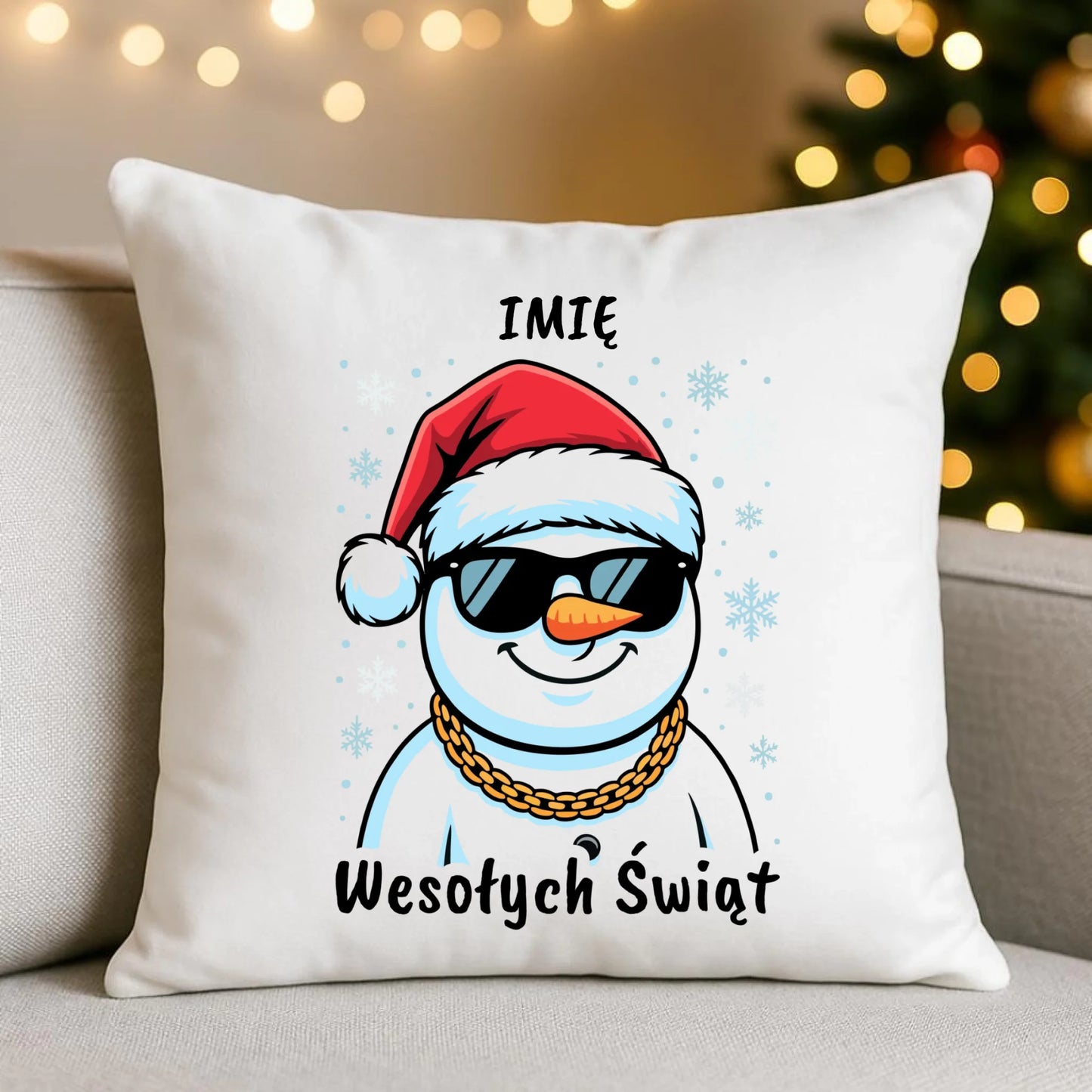 Poduszka świąteczna - Wesoły bałwan Wesołych Świąt - personalizowana BN82 - StoryCups.pl