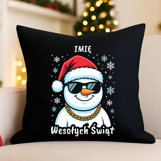 Poduszka dekoracyjna świąteczna - Wesoły bałwan Wesołych Świąt - personalizowana BN82 - StoryCups.pl