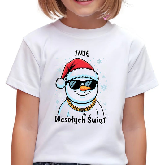 Koszulka dziecięca świąteczna - Wesoły bałwan Wesołych Świąt - personalizowana BN82 - StoryCups.pl