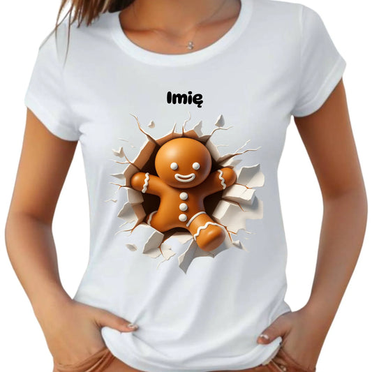 Koszulka damska świąteczna - Pierniczek 3D - personalizowana BN81 - StoryCups.pl
