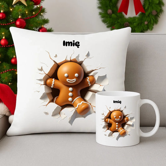Zestaw poduszka i kubek świąteczny - Pierniczek 3D - personalizowany BN81 - StoryCups.pl