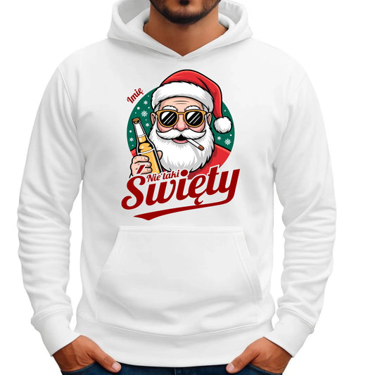 Bluza męska z kapturem świąteczna - Mikołaj nie taki święty - personalizowana BN80 - StoryCups.pl