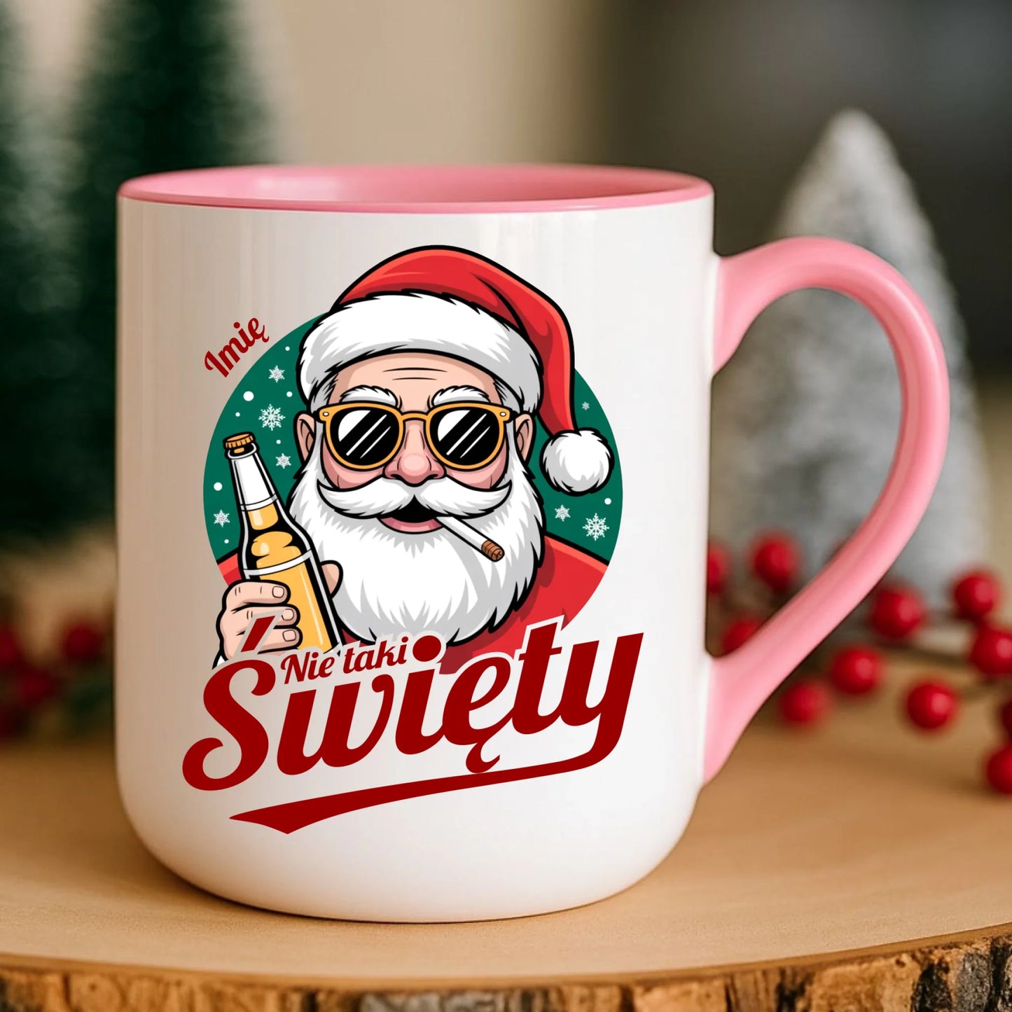 Kubek elegant świąteczny - Mikołaj nie taki święty - personalizowany BN80 - StoryCups.pl