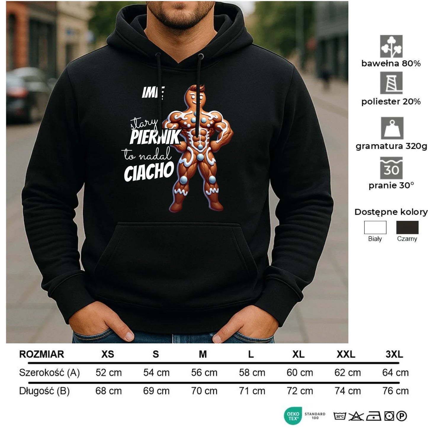 Bluza męska z kapturem świąteczna - Stary piernik to nadal ciacho - personalizowana BN23