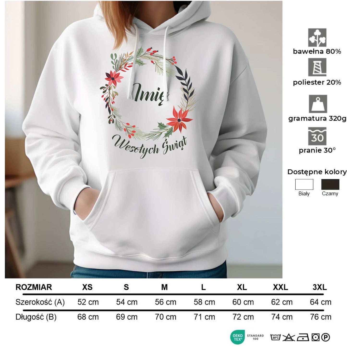 Bluza damska z kapturem świąteczna - Wesołych Świąt - personalizowana BN19