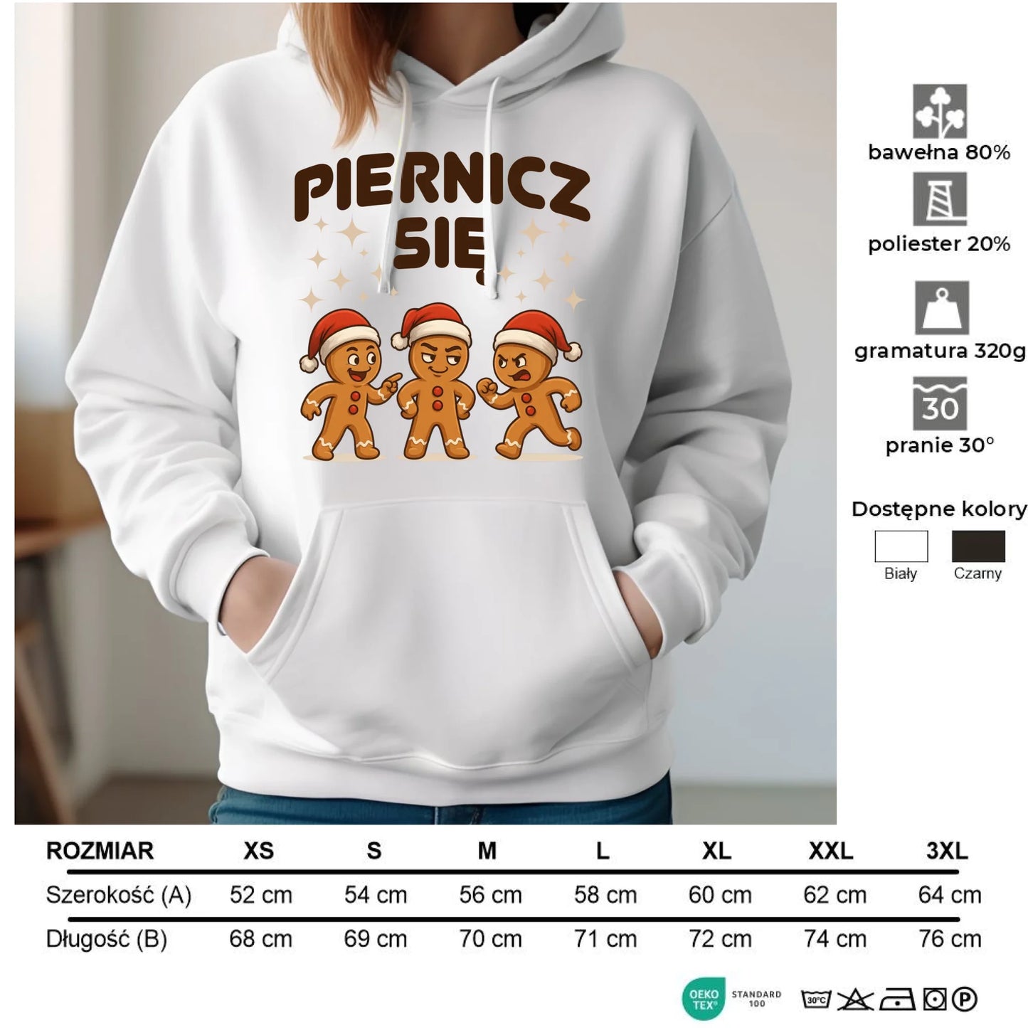 Bluza damska z kapturem świąteczna - Piernicz się BN149