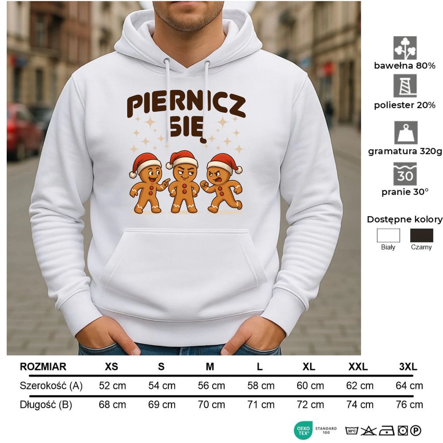Bluza męska z kapturem świąteczna - Piernicz się BN149 - StoryCups.pl