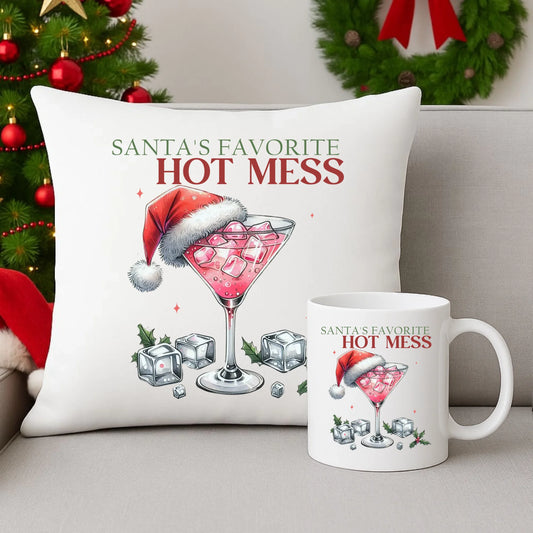 Zestaw poduszka i kubek świąteczny - Santa's favorite hot mess BN75 - StoryCups.pl
