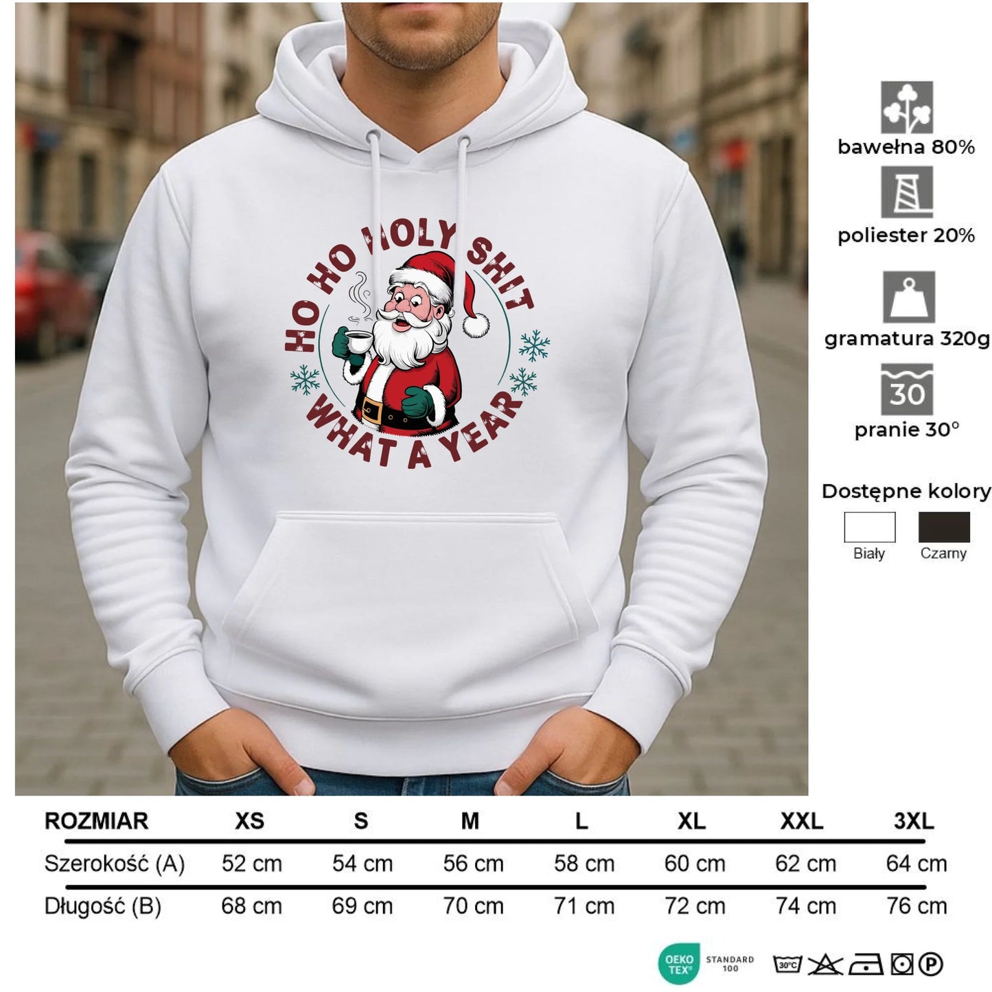 Bluza męska z kapturem świąteczna - Ho ho holy shit what a year BN74 - StoryCups.pl