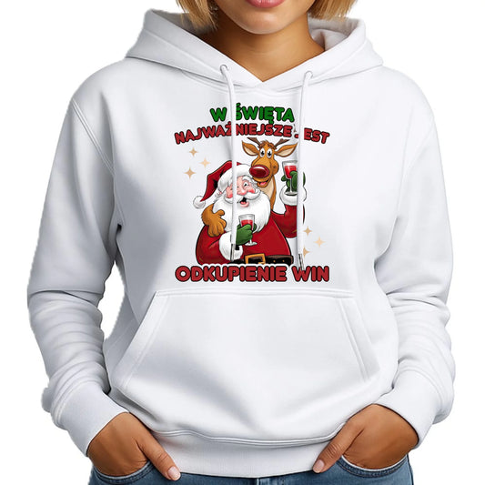 Bluza damska z kapturem świąteczna - W święta najważniejsze jest odkupienie win BN73 - StoryCups.pl