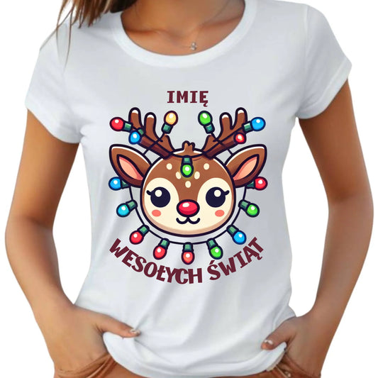 Koszulka damska świąteczna - Renifer Wesołych Świąt - personalizowana BN72