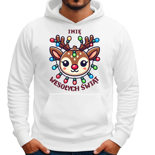 Bluza męska z kapturem świąteczna - Renifer Wesołych Świąt - personalizowana BN72