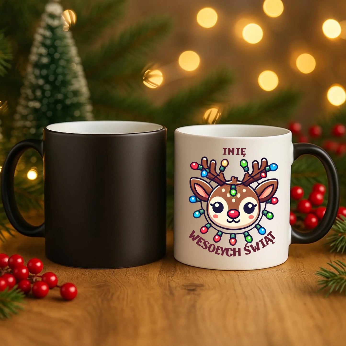 Kubek magiczny świąteczny - Renifer Wesołych Świąt - personalizowana BN72