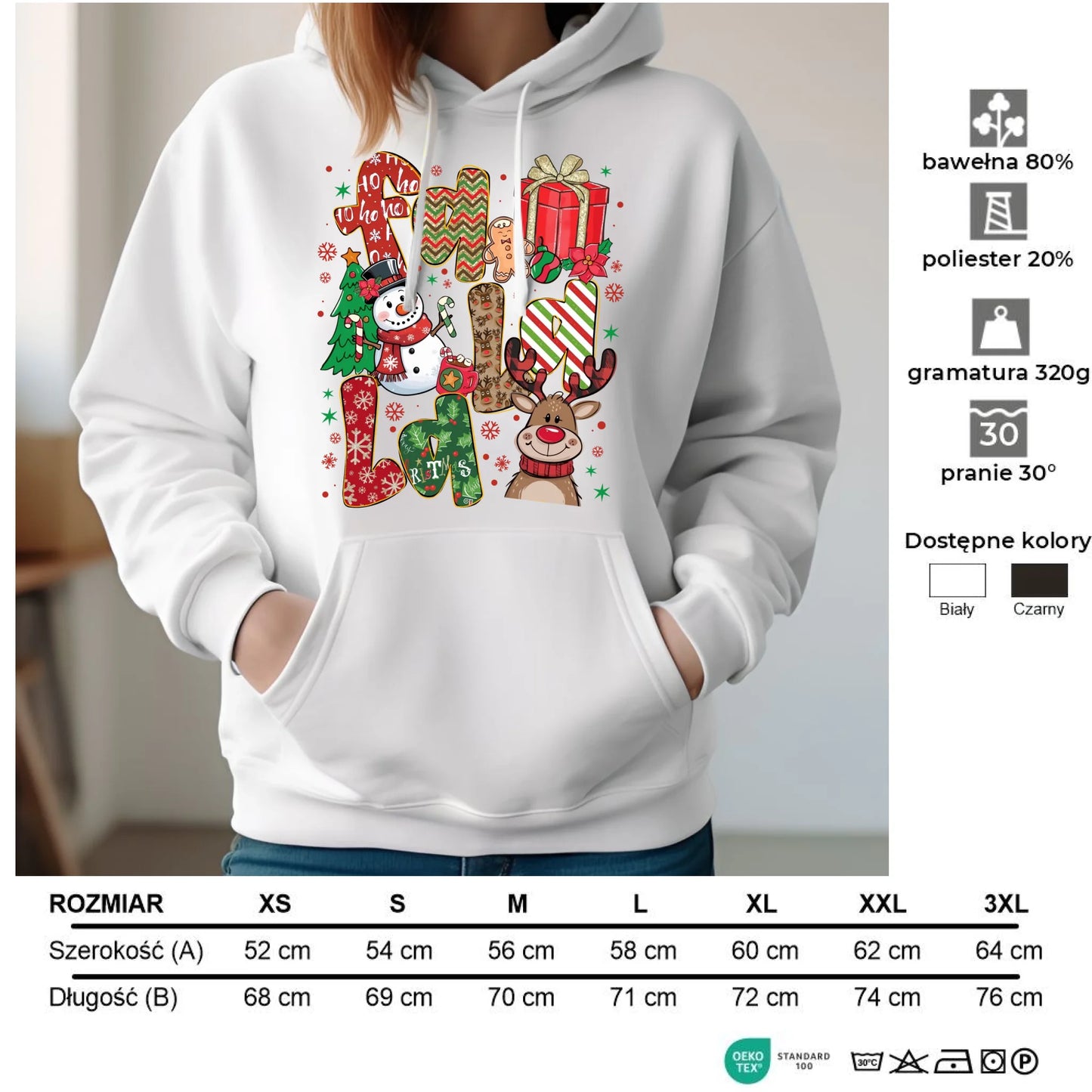 Bluza damska z kapturem świąteczna - Fa la la BN71 - StoryCups.pl