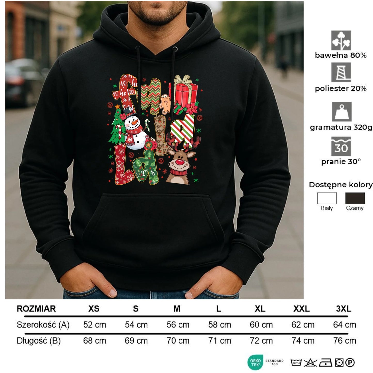 Bluza męska z kapturem świąteczna - Fa la la BN71 - StoryCups.pl