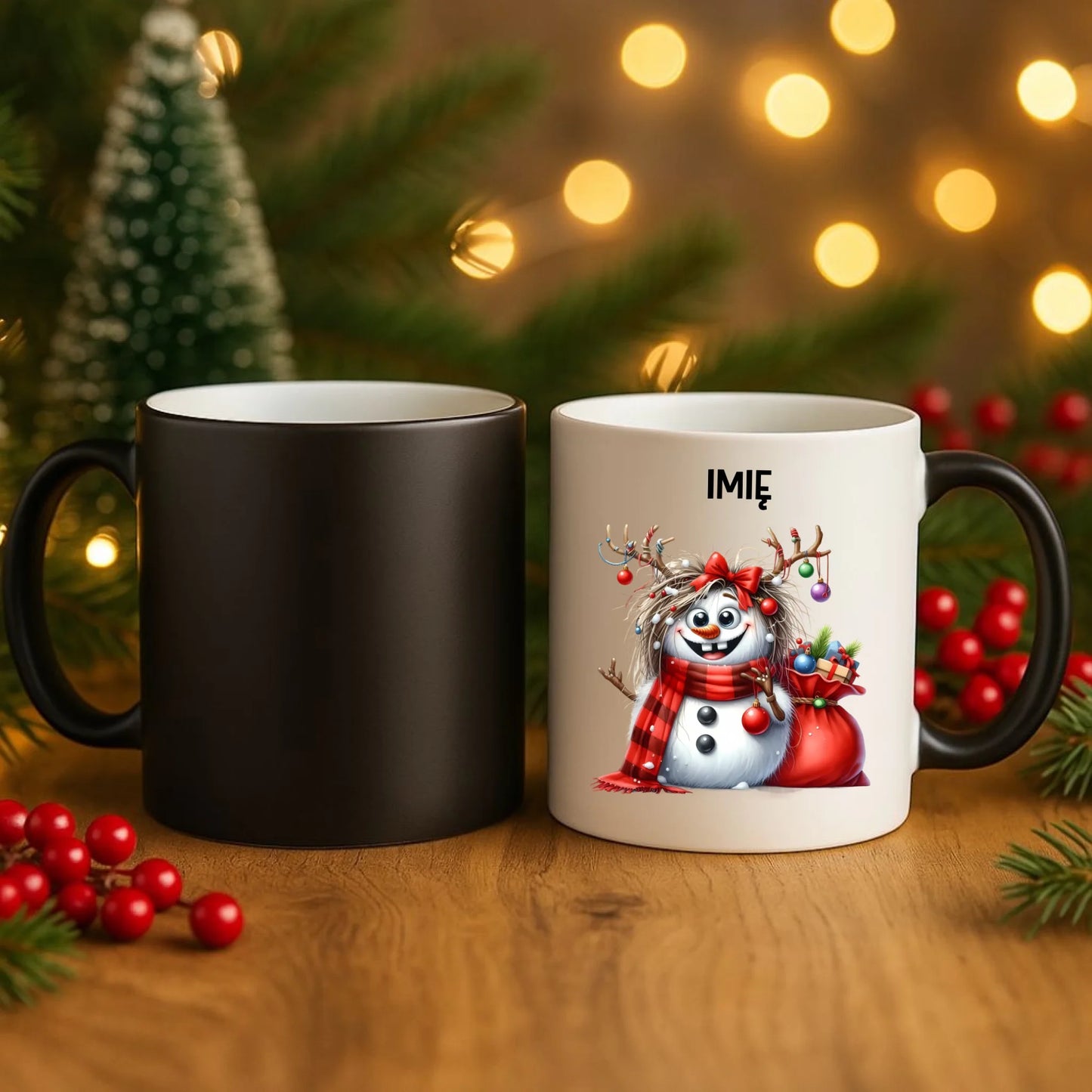 Kubek magiczny świąteczny - Bałwanek - personalizowany BN70 - StoryCups.pl