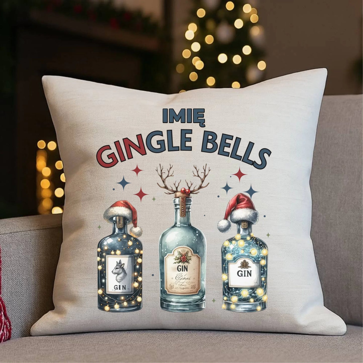 Poduszka świąteczna - Gin Gingle bells - personalizowana BN68 - StoryCups.pl