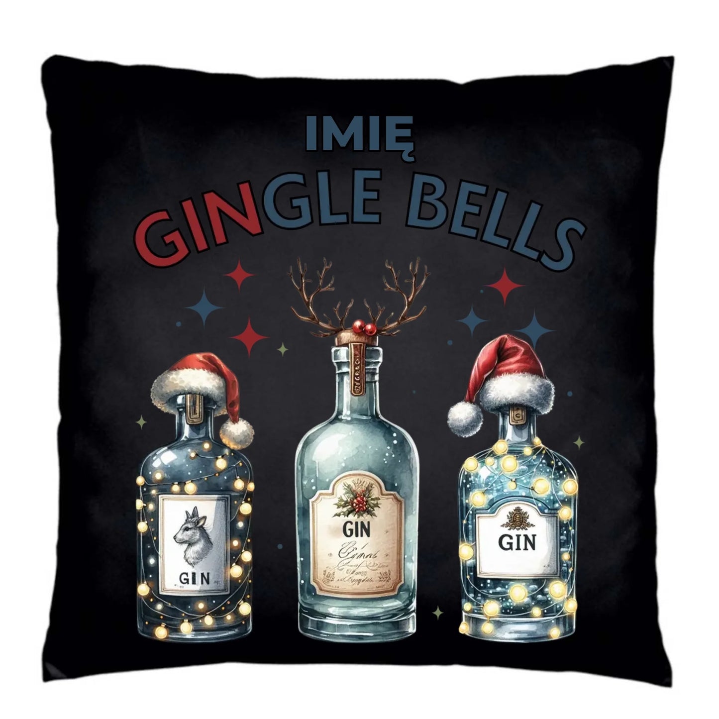 Poduszka dekoracyjna świąteczna - Gin Gingle bells - personalizowana BN68 - StoryCups.pl
