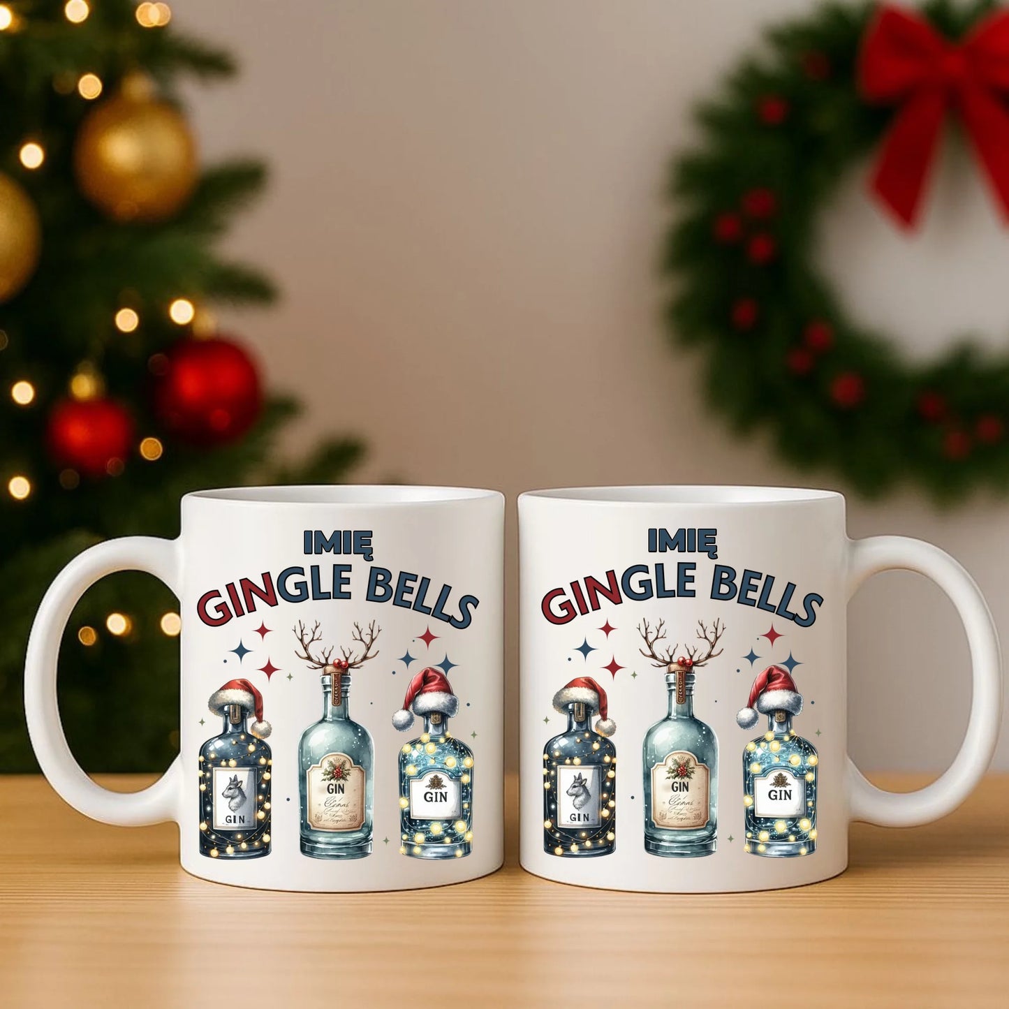 Zestaw poduszka i kubek świąteczny - Gin Gingle bells - personalizowany BN68 - StoryCups.pl