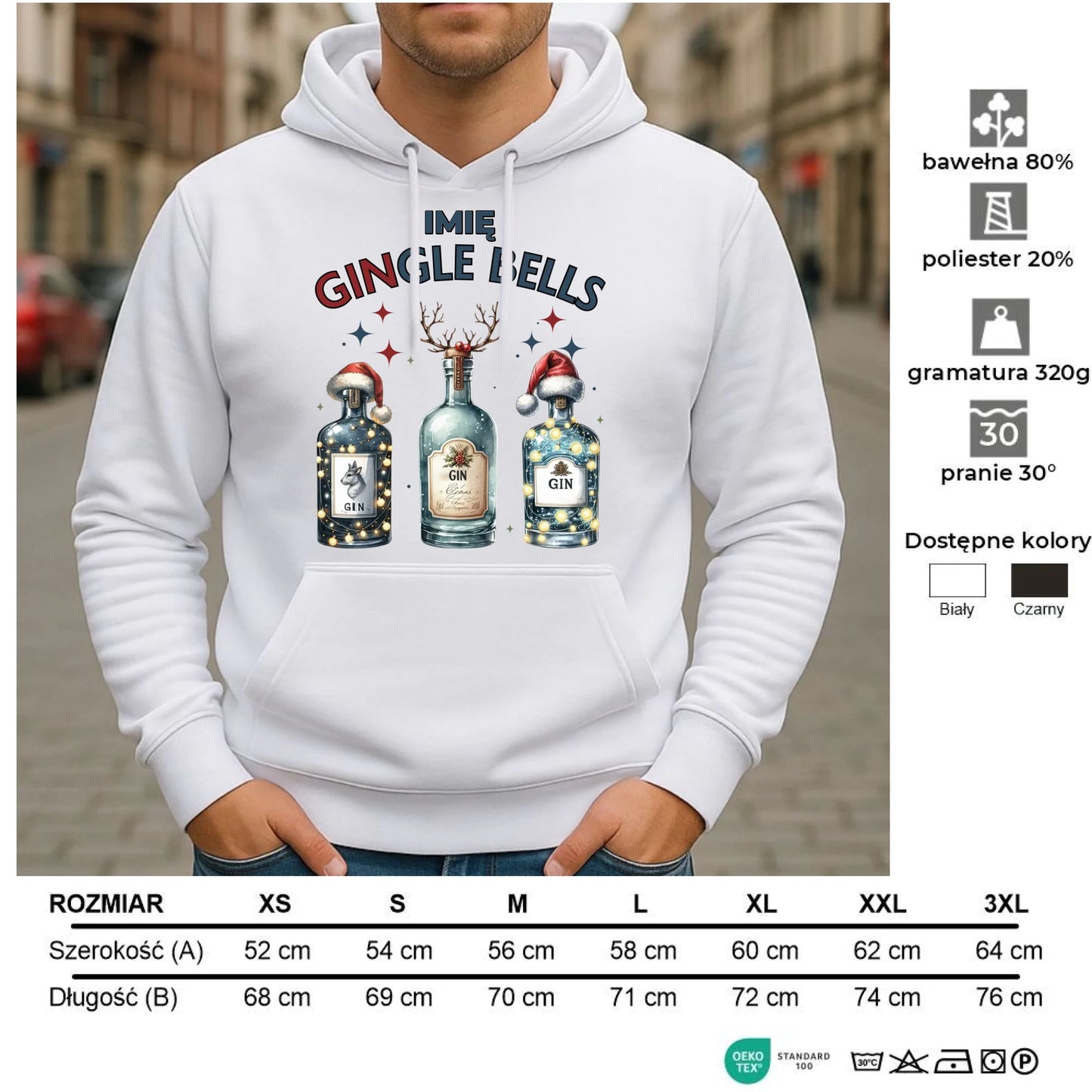 Bluza męska z kapturem świąteczna - Gin Gingle bells - personalizowana BN68 - StoryCups.pl