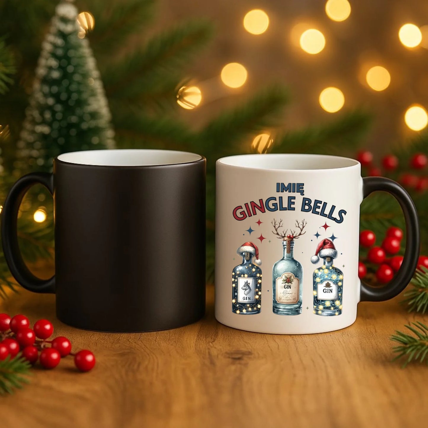 Kubek magiczny świąteczny - Gin Gingle bells - personalizowany BN68 - StoryCups.pl