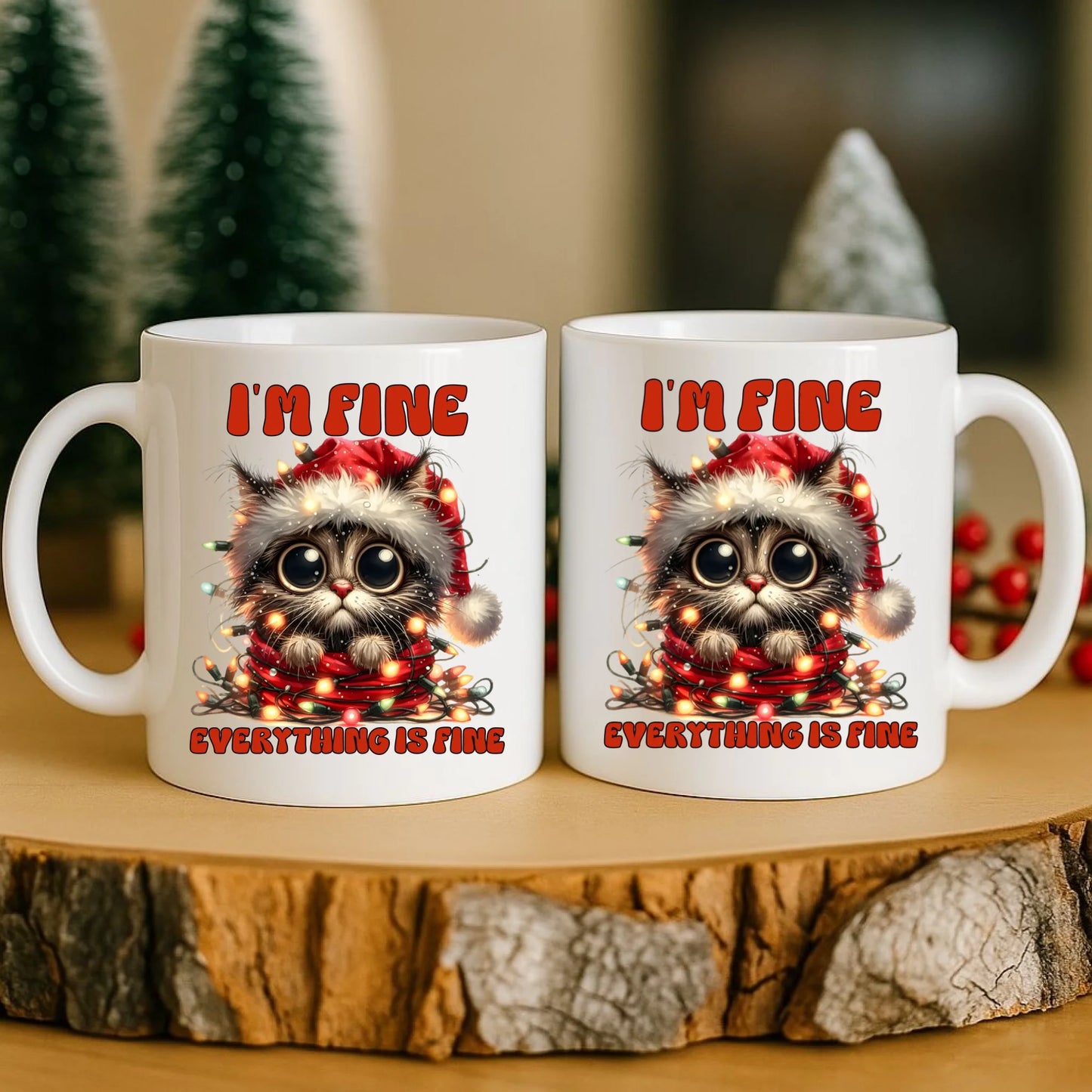Kubek świąteczny - Kotek I'm fine everything is fine BN67 - StoryCups.pl