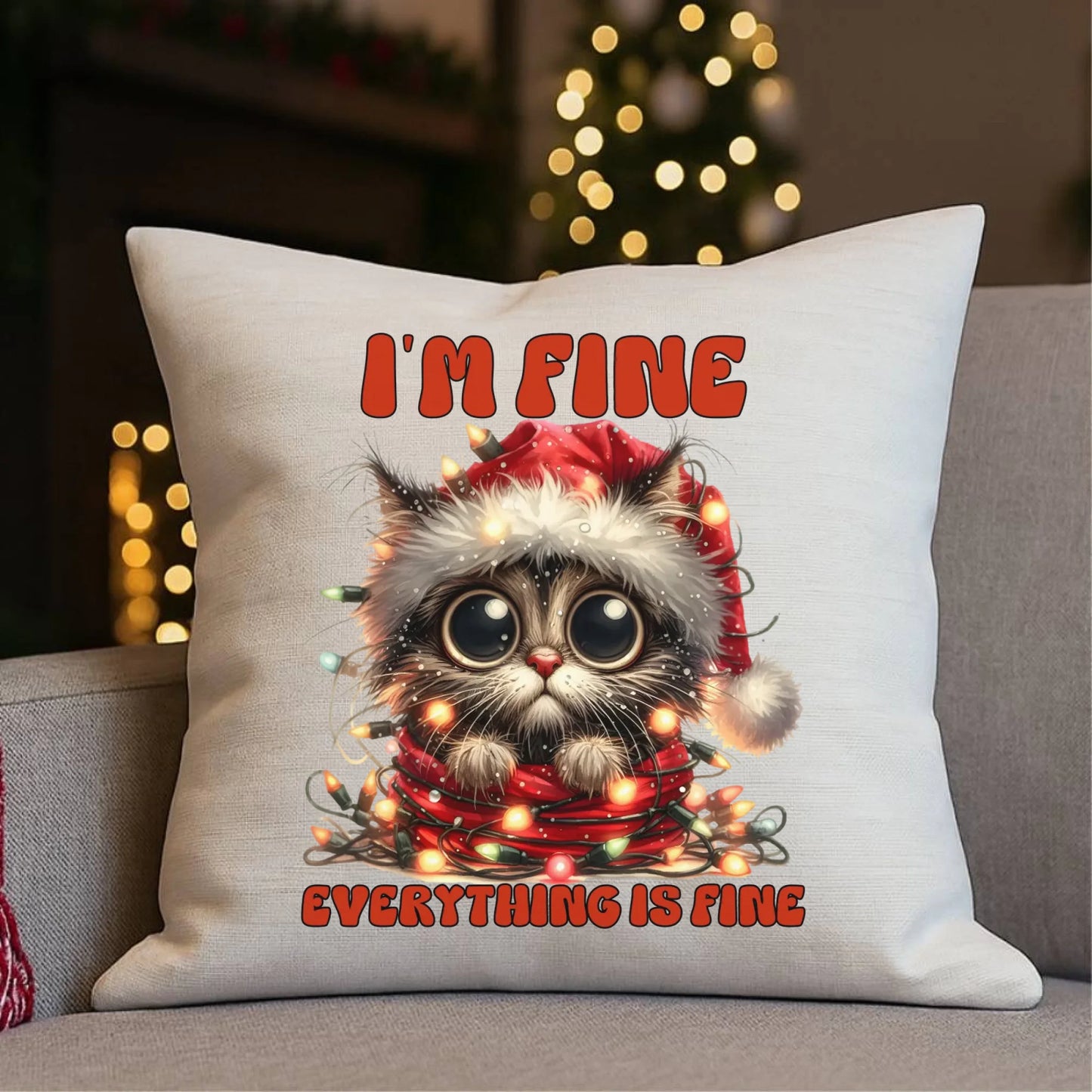 Poduszka świąteczna - Kotek I'm fine everything is fine BN67 - StoryCups.pl