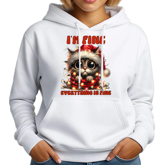 Bluza damska z kapturem świąteczna - Kotek I'm fine everything is fine BN67 - StoryCups.pl