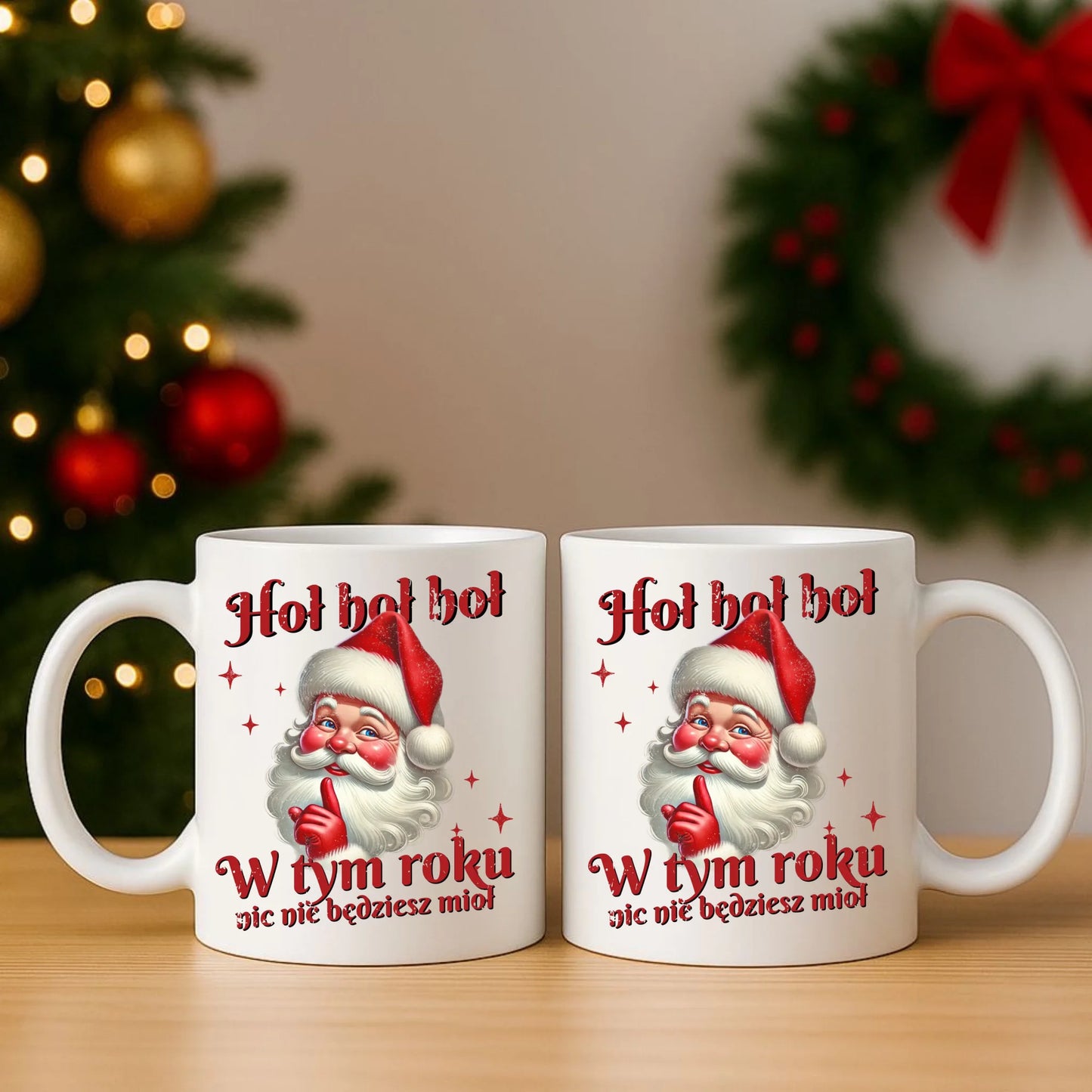 Zestaw poduszka i kubek świąteczny - Mikołaj Hoł hoł nic nie będziesz mioł BN66 - StoryCups.pl