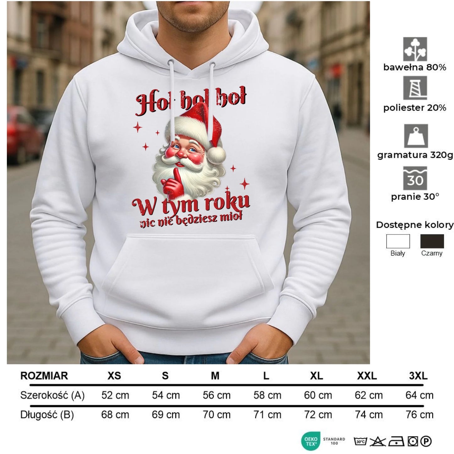 Bluza męska z kapturem świąteczna - Mikołaj Hoł hoł nic nie będziesz mioł BN66 - StoryCups.pl