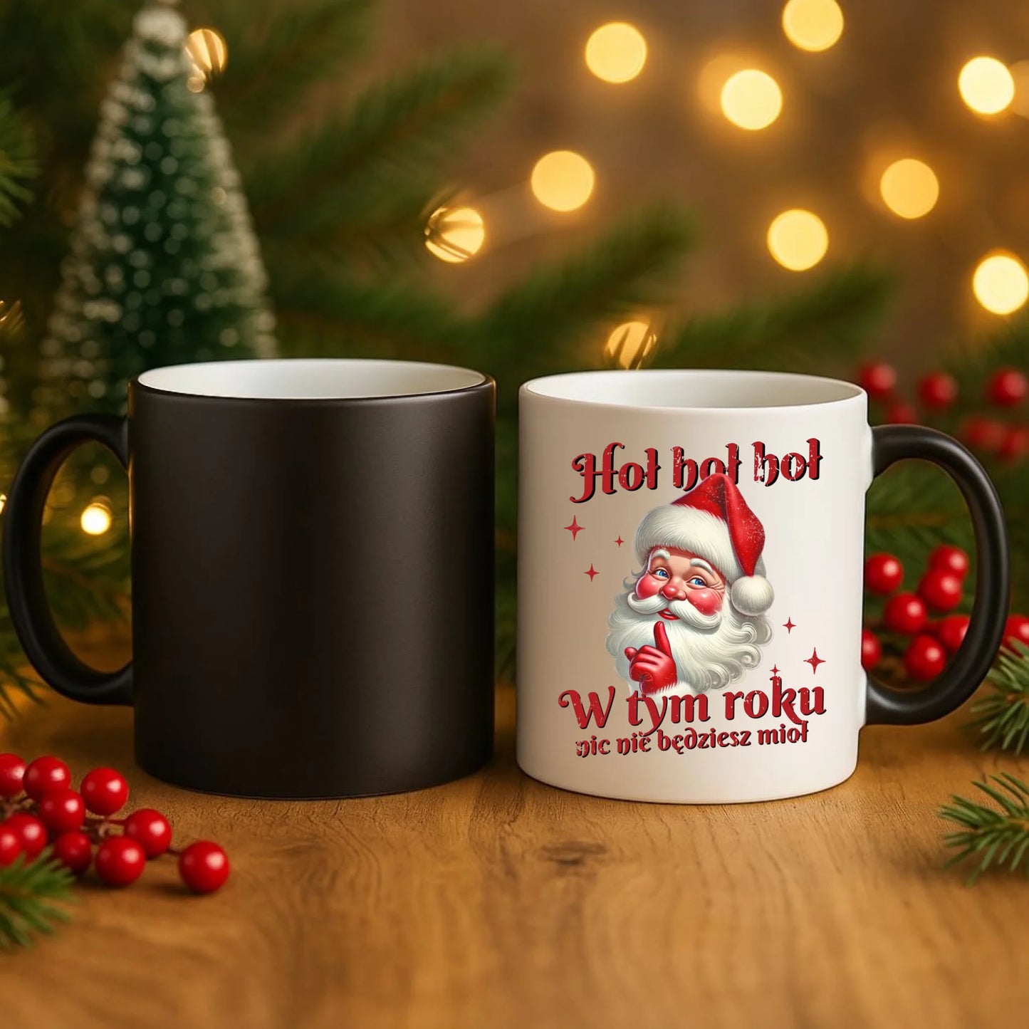 Kubek magiczny świąteczny - Mikołaj Hoł hoł nic nie będziesz mioł BN66 - StoryCups.pl