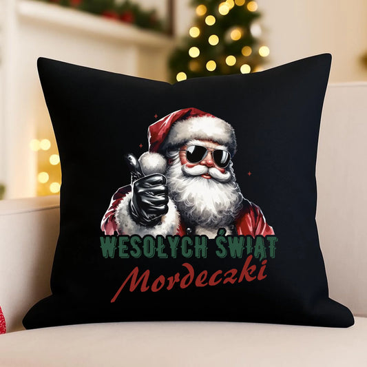 Poduszka dekoracyjna świąteczna - Mikołaj Wesołych Świąt mordeczki BN65 - StoryCups.pl