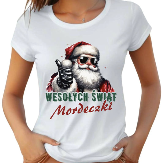 Koszulka damska świąteczna - Mikołaj Wesołych Świąt mordeczki BN65 - StoryCups.pl