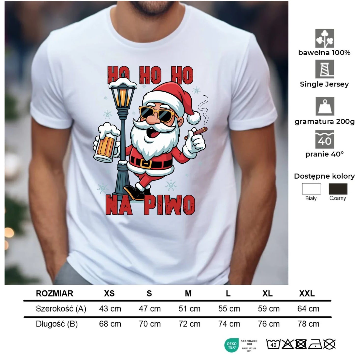 Koszulka męska świąteczna - Mikołaj Ho ho ho na piwo BN64 - StoryCups.pl