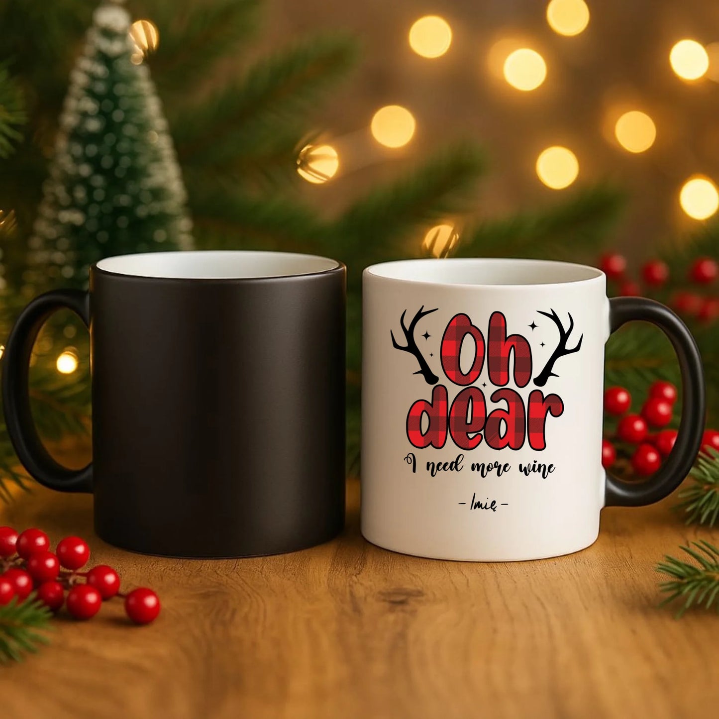 Kubek magiczny świąteczny - Oh dear I need more wine - personalizowany BN63 - StoryCups.pl