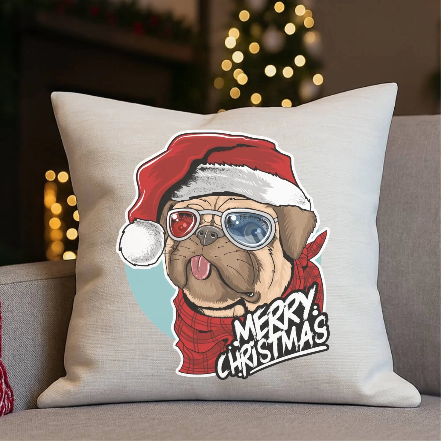 Poduszka świąteczna - Mops Merry Christmas BN62 - StoryCups.pl