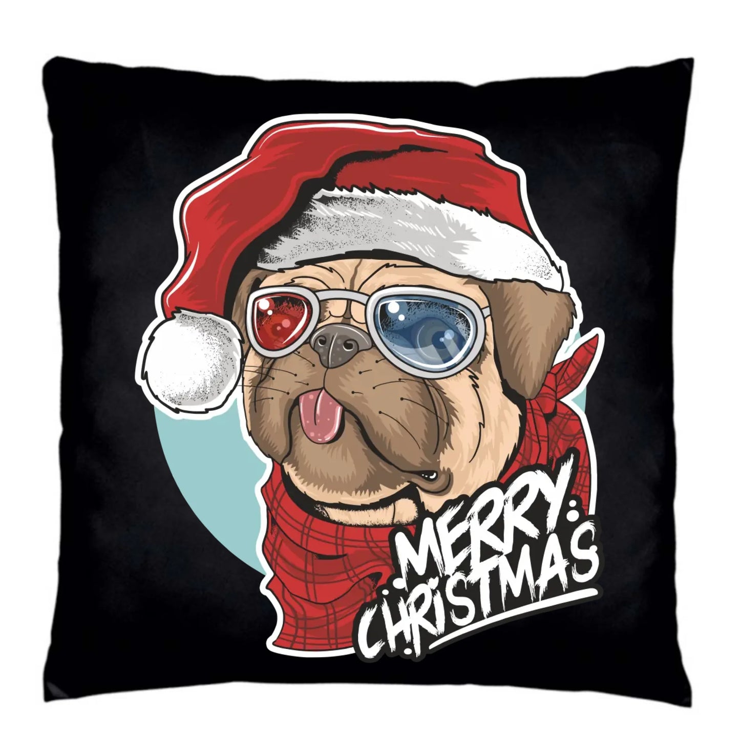 Poduszka dekoracyjna świąteczna - Mops Merry Christmas BN62 - StoryCups.pl