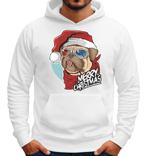 Bluza męska z kapturem świąteczna - Mops Merry Christmas BN62 - StoryCups.pl