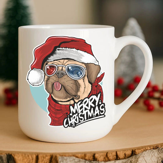 Kubek elegant świąteczny - Mops Merry Christmas BN62 - StoryCups.pl
