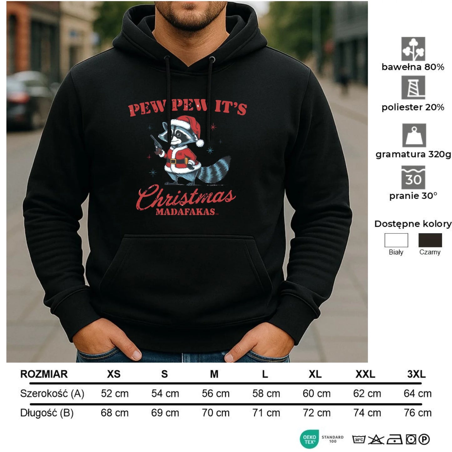 Bluza męska z kapturem świąteczna - Pew pew it's Christmas BN60 - StoryCups.pl